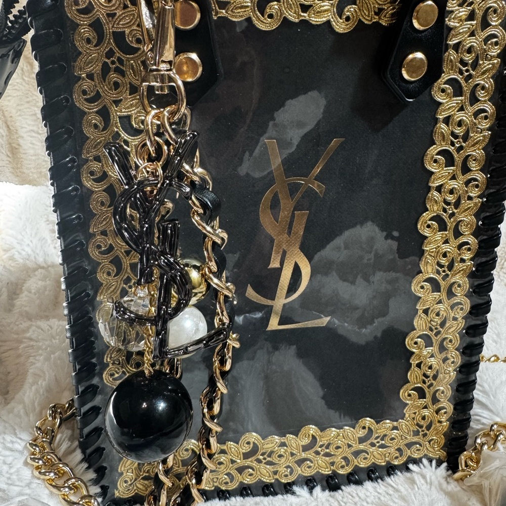 Handmade Upcycled Black and Gold Mini Bag - Picture 4 of 5